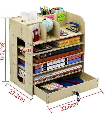 Organizador de escritorio multiuso de madera blanco-3