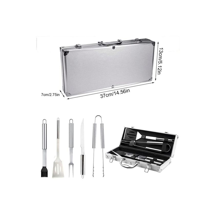 Set 5 accesorios parrilleros de acero y maletin de metal-2