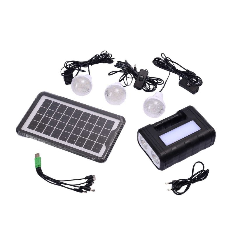 Kit solar de emergencia y camping 3 ampolletas led Negro