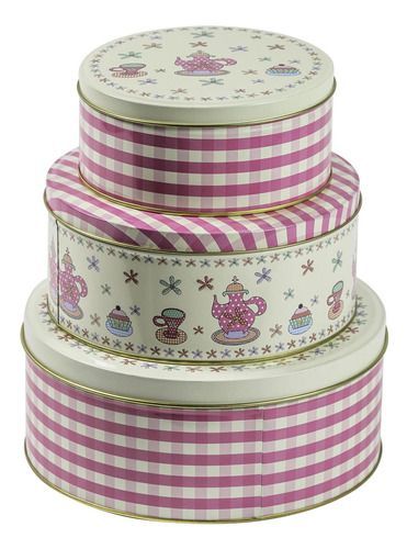 Set 3 cajas metálicas rosado y blanco 20x16 cm-2