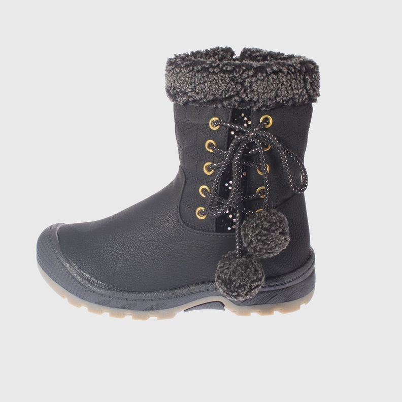 Bota Pom Pom Negro Vía Franca Niña-1