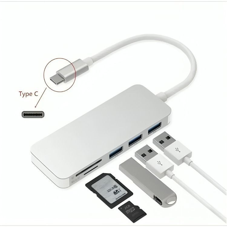 Adaptador Type C Tipo C 3 X Usb 3.0, Tf, Micro Sd 5 en 1-2