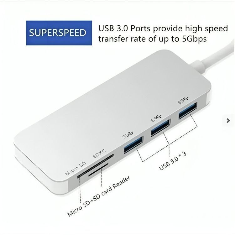Adaptador Type C Tipo C 3 X Usb 3.0, Tf, Micro Sd 5 en 1-3