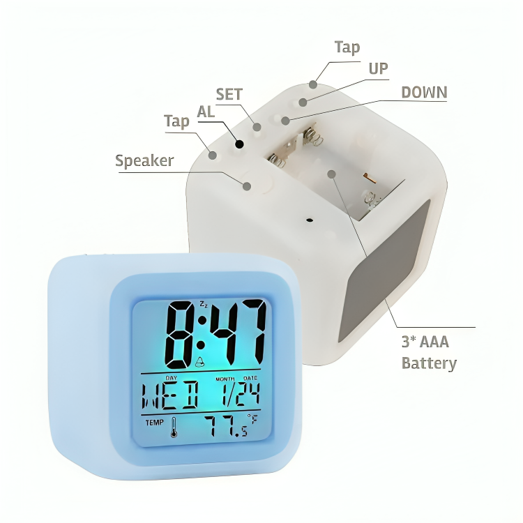Reloj Cubo Led Despertador Digital Cambia Color-2