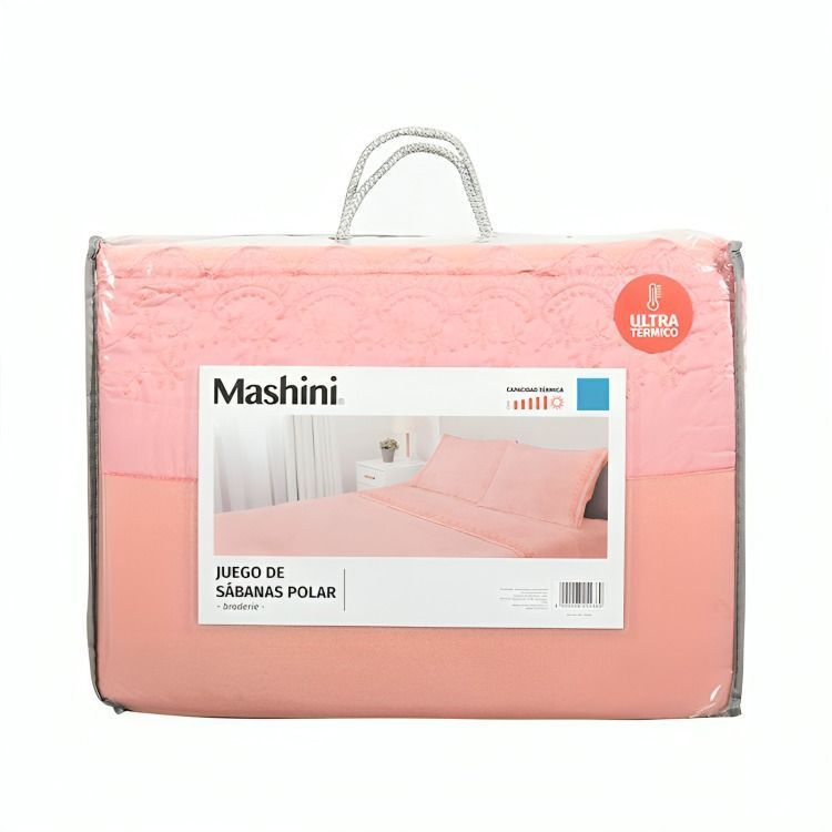 Juego de Sabanas Polar Lisa Broderie 1.5 Plazas / Rosado Mashini