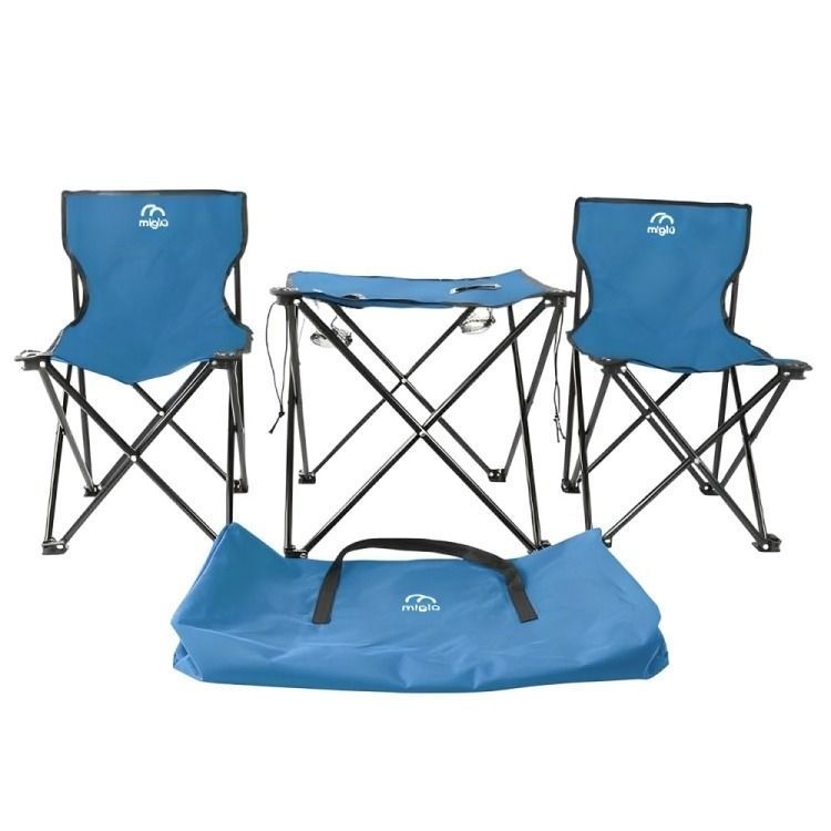 Juego de mesa con sillas plegables azul-0
