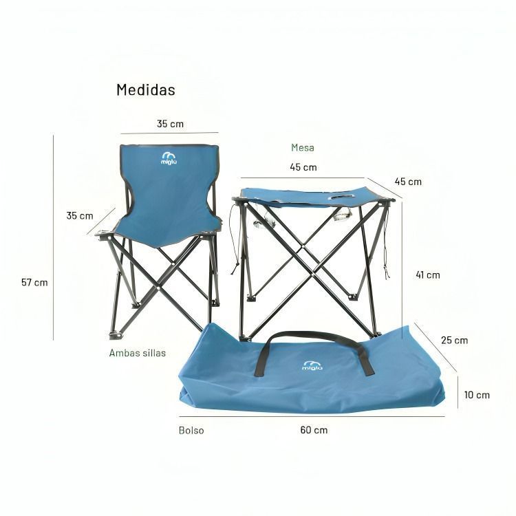 Juego de mesa con sillas plegables azul-2