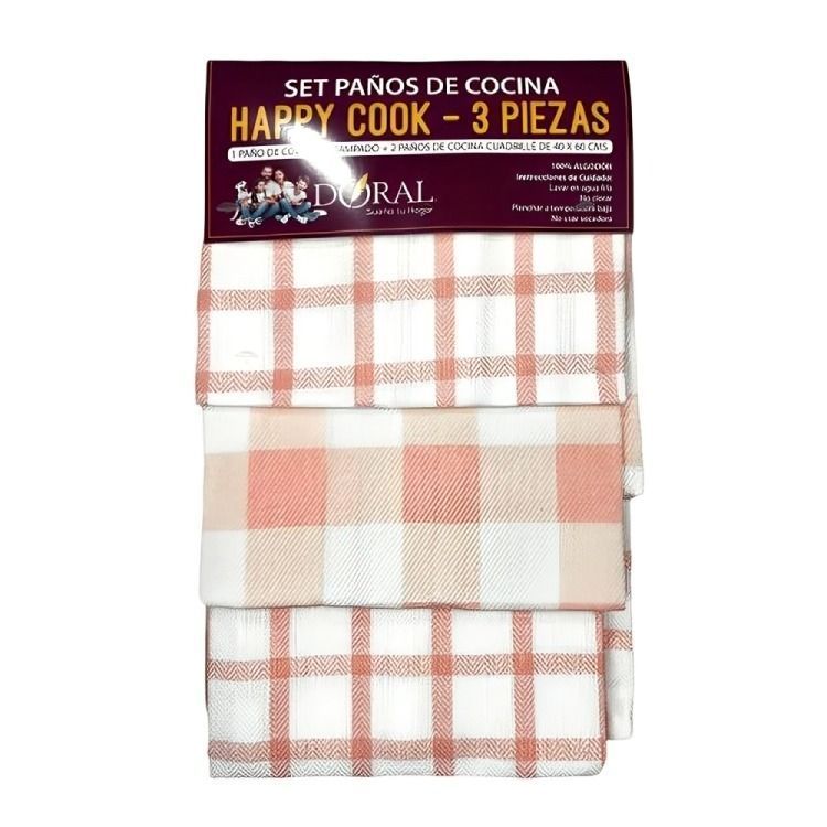 Set 3 Panos de Cocina Happy Cook Rosa