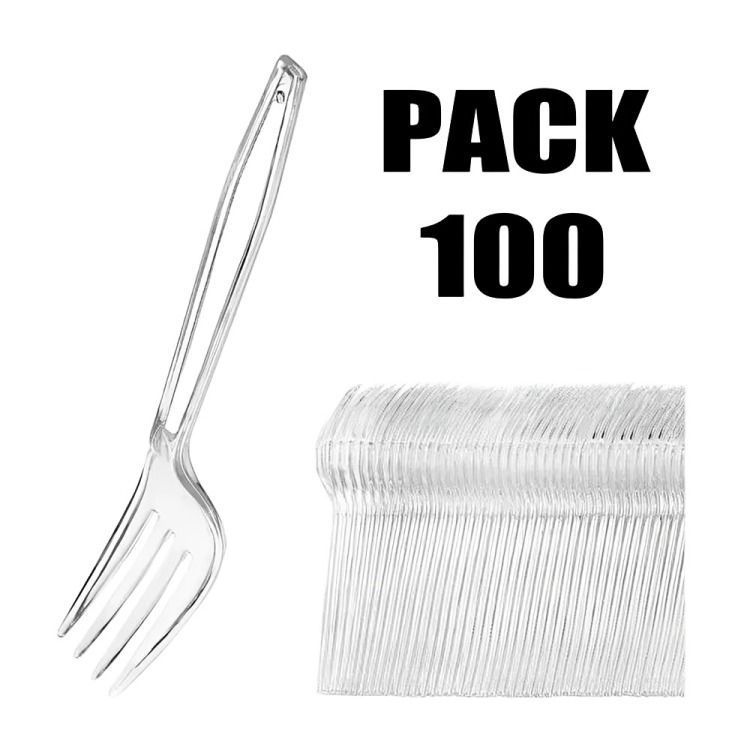 Pack 100 Tenedores Transparente Reutilizable - Desechable-2