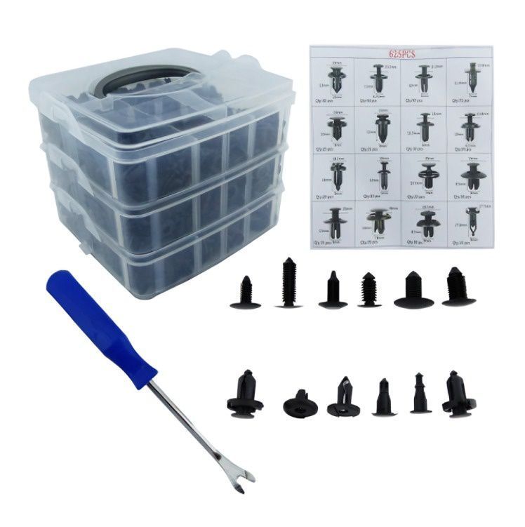 KIT DE CLIPS DE RETENCION PVC PARA AUTO CON 625 PCS Y 1 -2