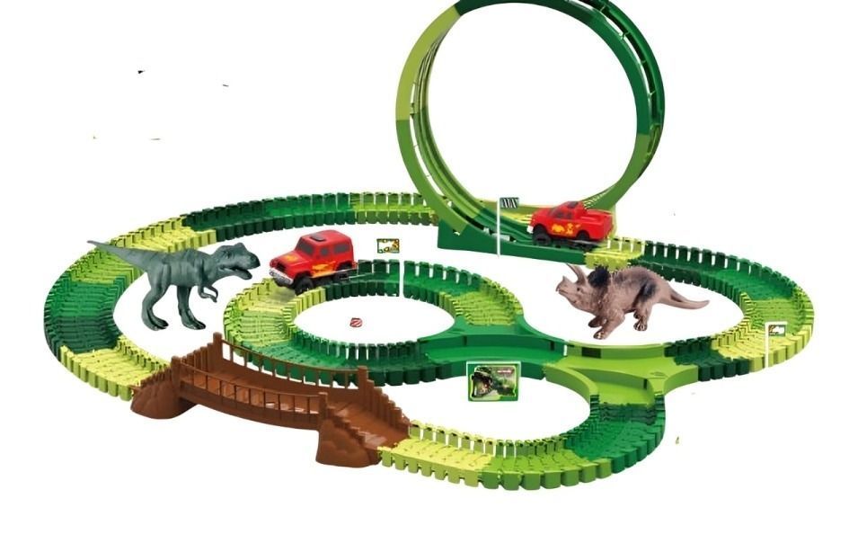 Pista armable  Dinosaurio con autito 195 pcs-0