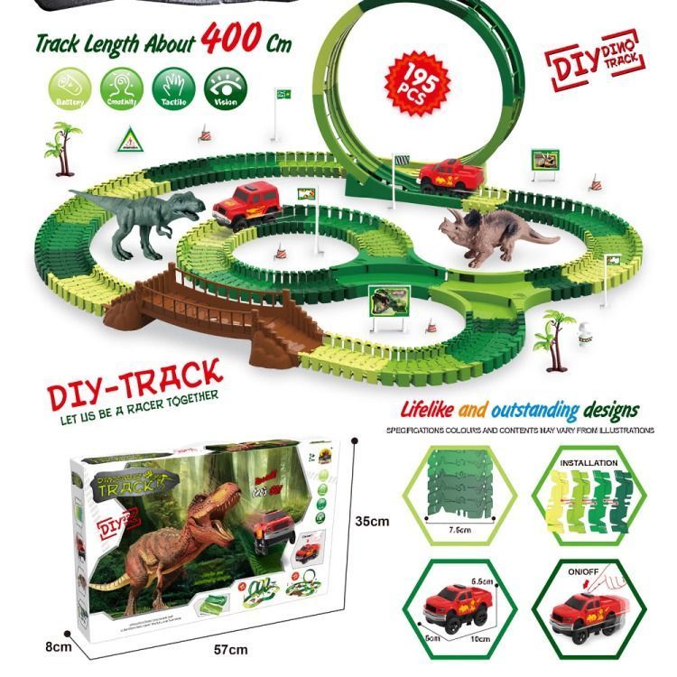 Pista armable  Dinosaurio con autito 195 pcs-3