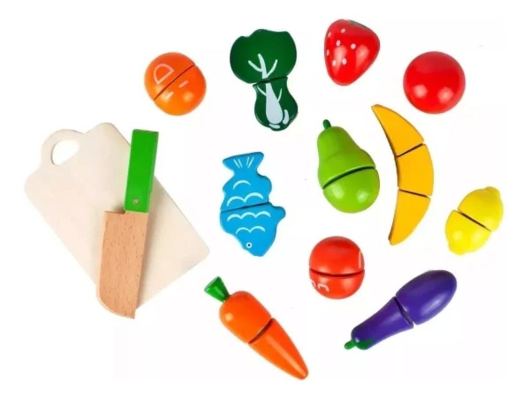 Balde con Frutas Y Verduras para Cortar Juguete de Madera -0