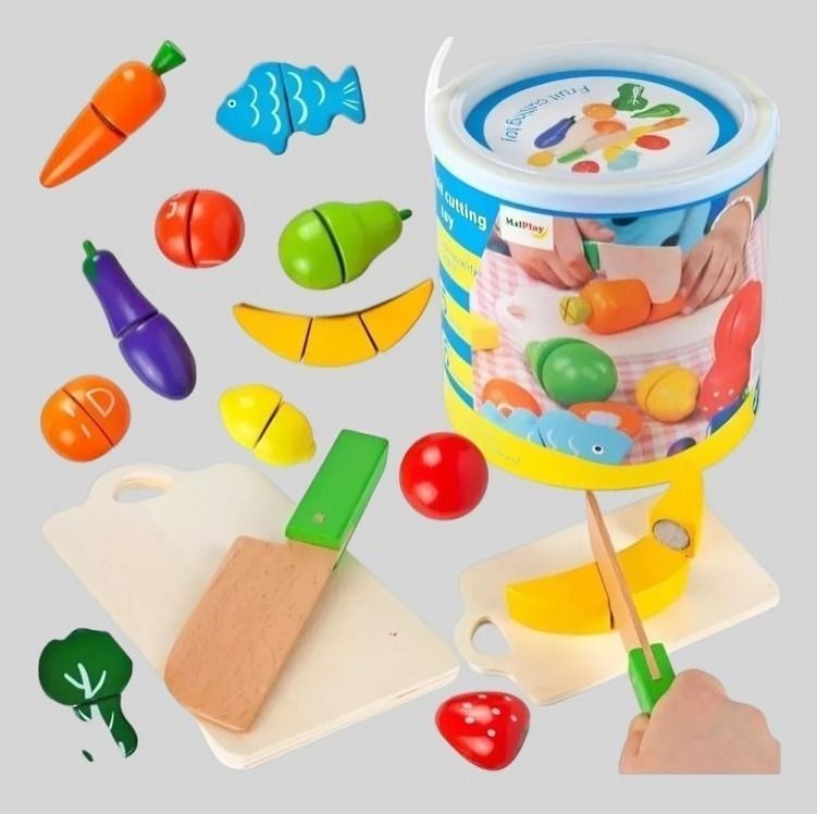 Balde con Frutas Y Verduras para Cortar Juguete de Madera -2