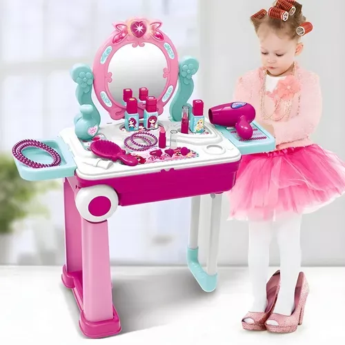 Set De Belleza Niña Maquillaje Para Niñas Tocador Peinadora juguete-2