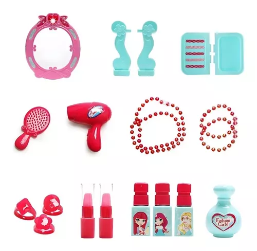 Set De Belleza Niña Maquillaje Para Niñas Tocador Peinadora juguete-1