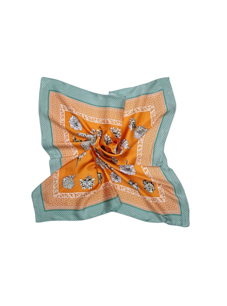 Pañuelo Satinado Mujer Color Naranja y Verde Agua 60 x 60 cms-0
