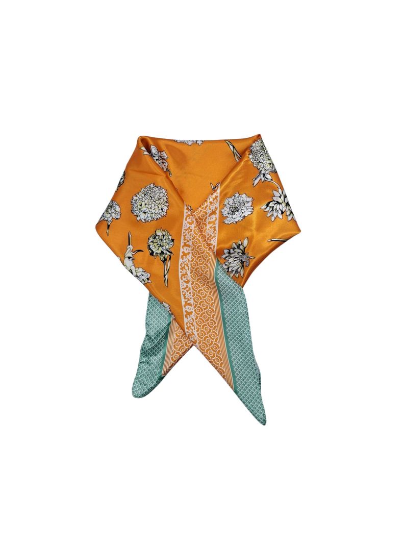 Pañuelo Satinado Mujer Color Naranja y Verde Agua 60 x 60 cms-1