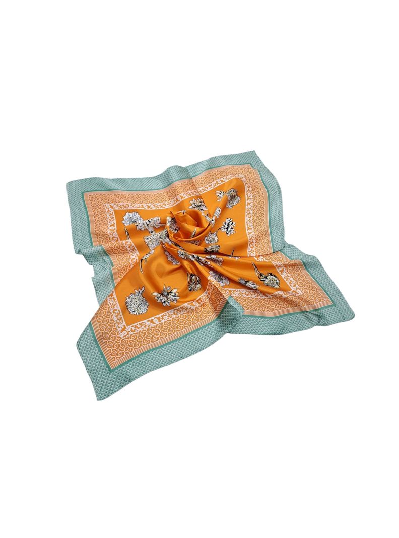 Pañuelo Satinado Mujer Color Naranja y Verde Agua 60 x 60 cms-2