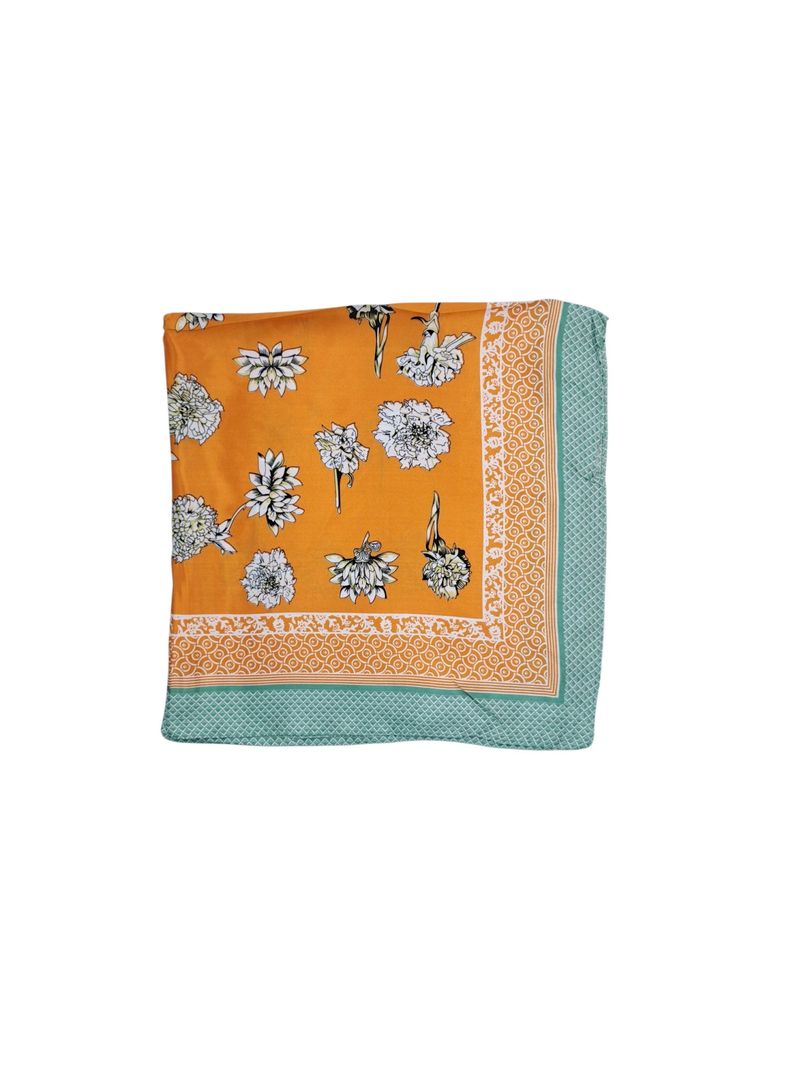 Pañuelo Satinado Mujer Color Naranja y Verde Agua 60 x 60 cms-3