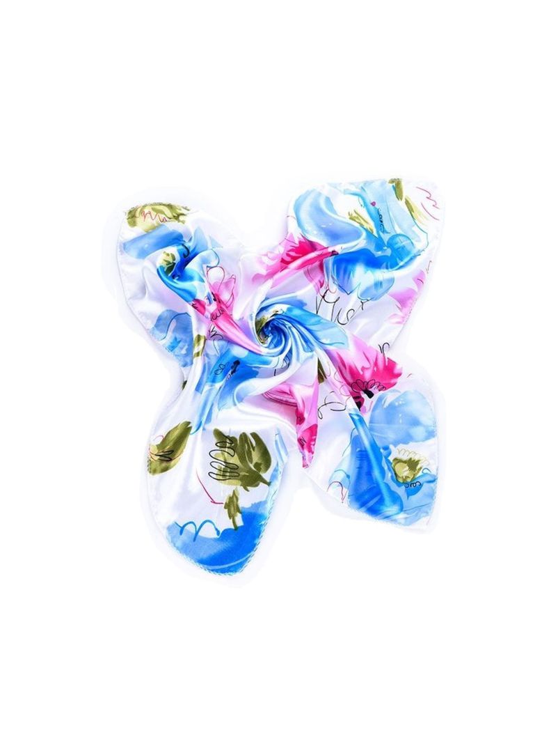 Pañuelo Satinado Mujer Diseño Flores Celestes 50 x 50 cms-1