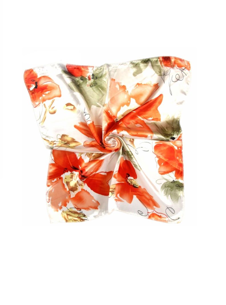 Pañuelo Satinado Mujer Diseño Flores Naranjas 50 x 50 cms-1
