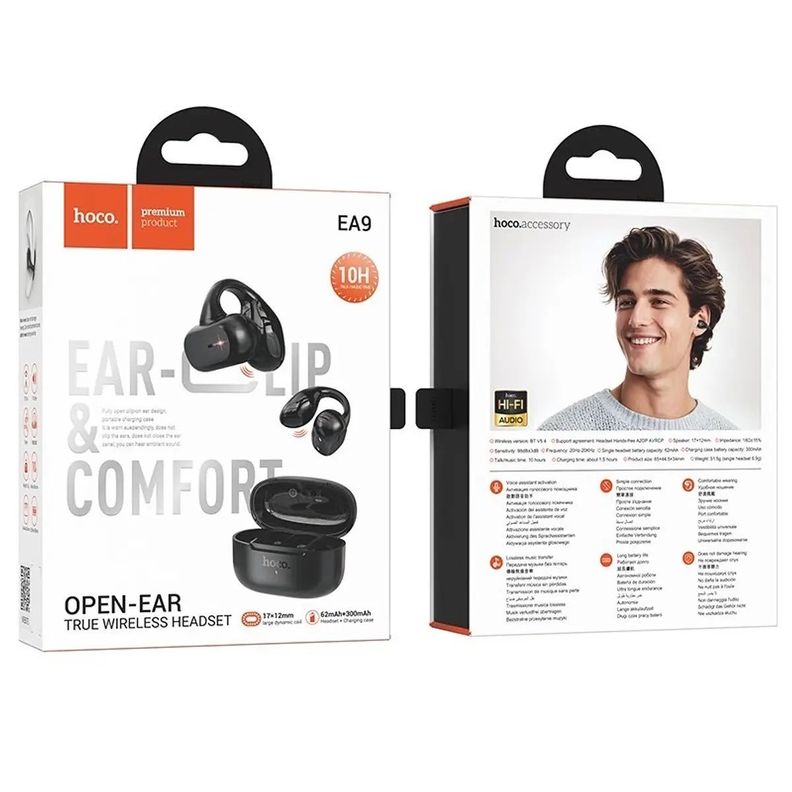 Audífonos Inalámbricos Tws Open-Ear Clip Bt 5.4 Hoco EA9 10H Black-3