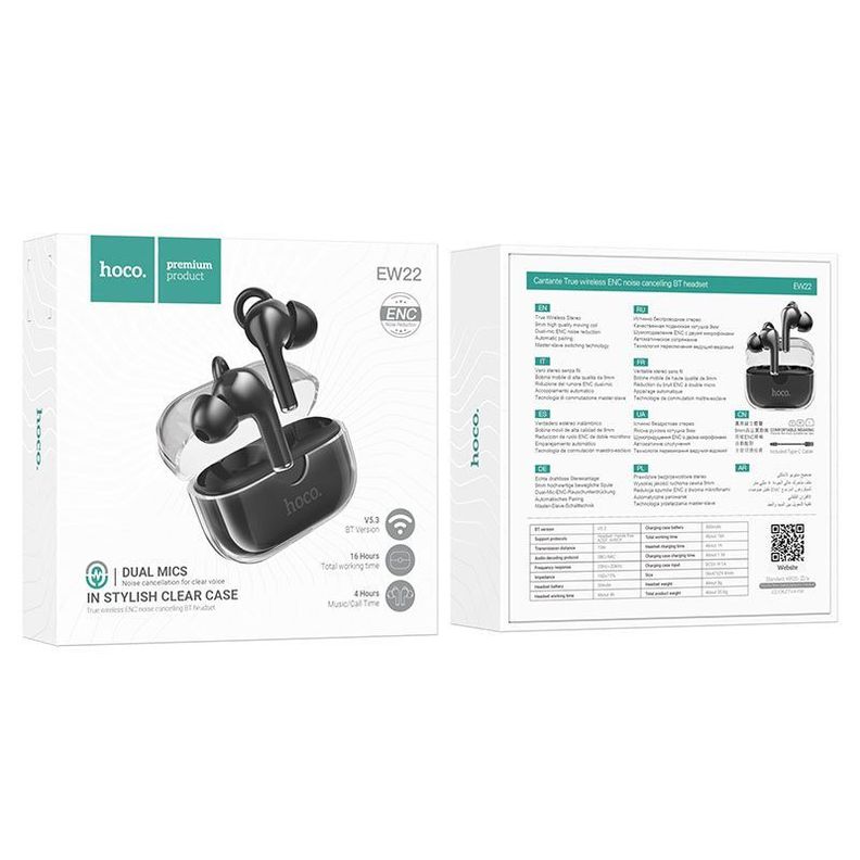 Audífonos Bluetooth Buds ENC v 5,3 In Ear Cristal Case EW22 Black-7