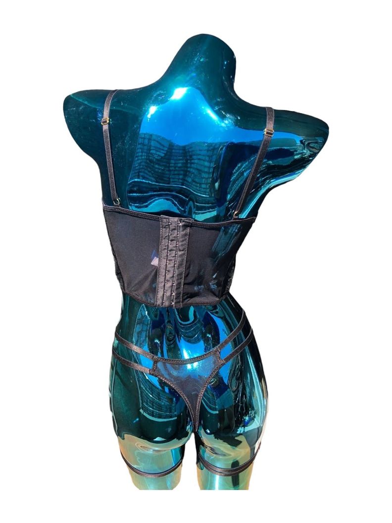 Conjunto De Lencería Tipo Corset Sexy Con Encaje-1