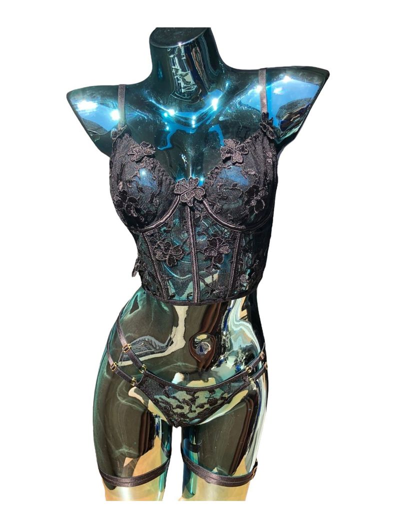 Conjunto De Lencería Tipo Corset Sexy Con Encaje-0