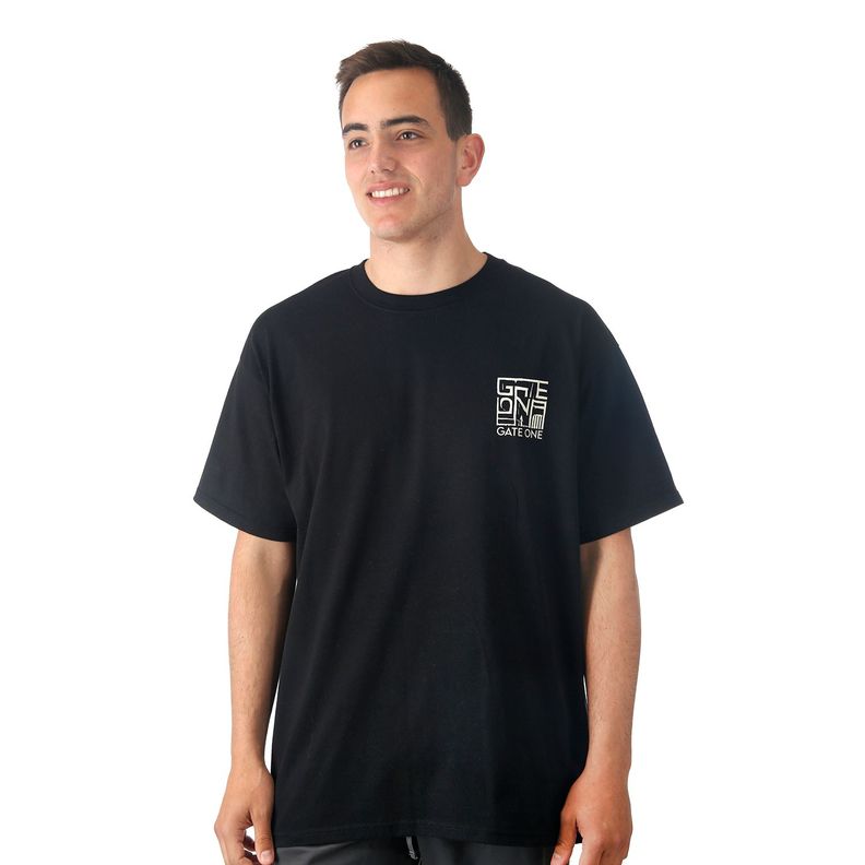 Polera Manga Corta Negra Estampado Delantero-0