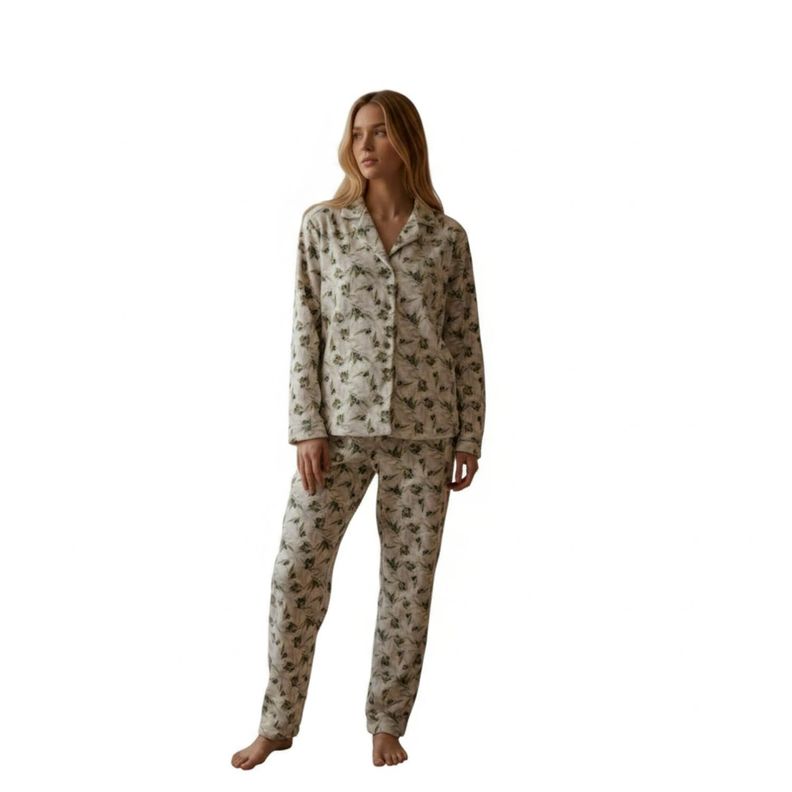 Pijama Olive Abotonado Estampado Verde S