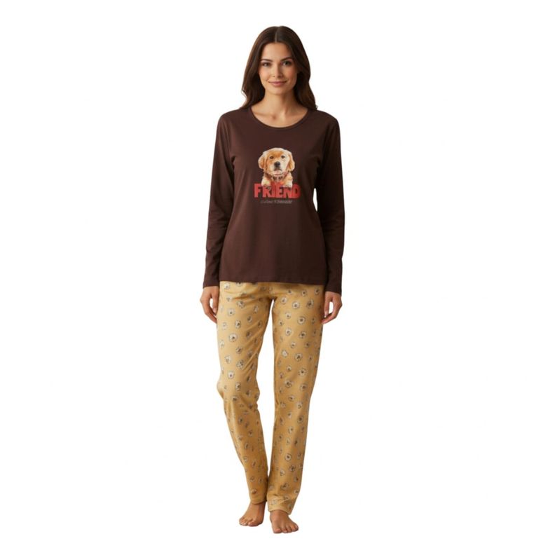 Pijama Perro Friend Estampado Cafe S
