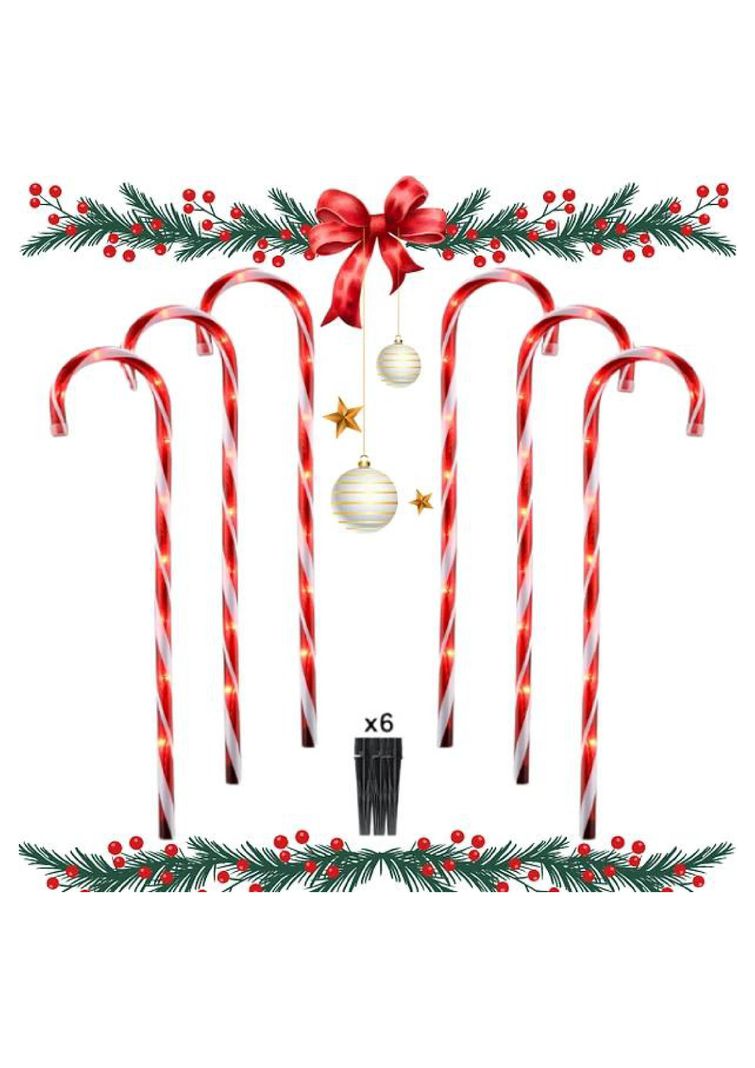 Pack 6 Bastones De Caramelo Grandes Para Exteriores de Navidad-0