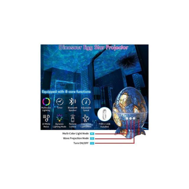 Lámpara De Nocturna Proyector De Huevo Dinosaurio Bluetooth-5