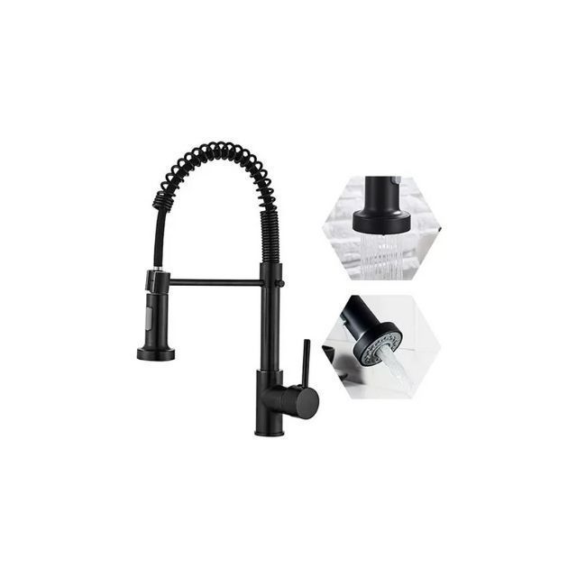 Grifo Llave Alta Monomando Cocina Rociador Flexible Negro-0