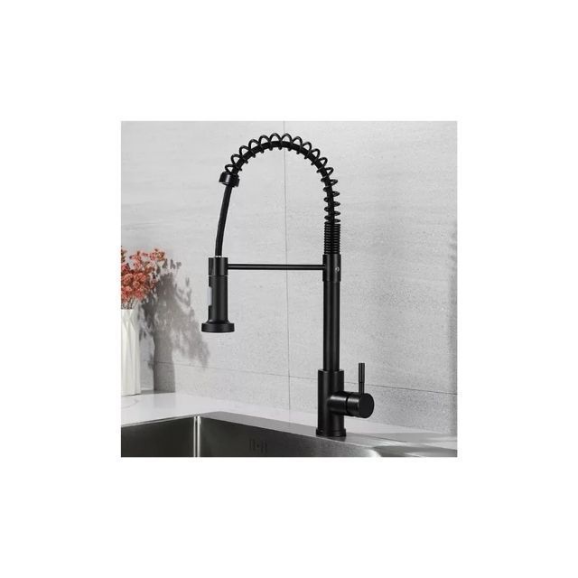 Grifo Llave Alta Monomando Cocina Rociador Flexible Negro-1