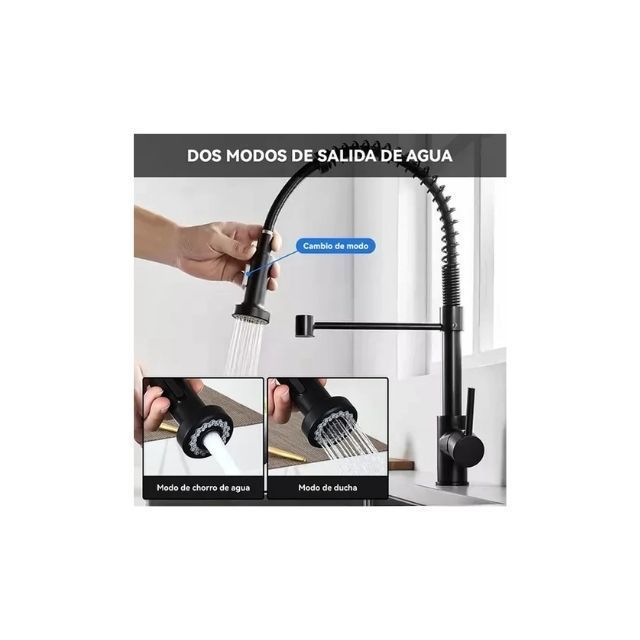 Grifo Llave Alta Monomando Cocina Rociador Flexible Negro-2