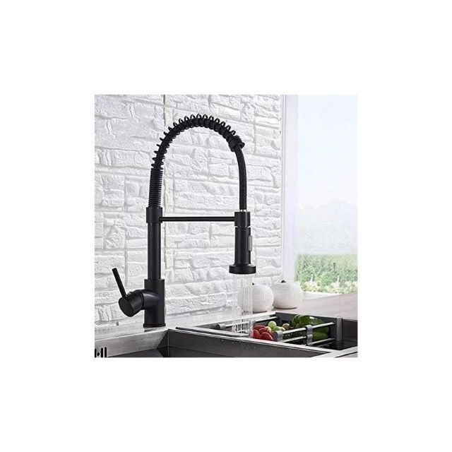 Grifo Llave Alta Monomando Cocina Rociador Flexible Negro-3