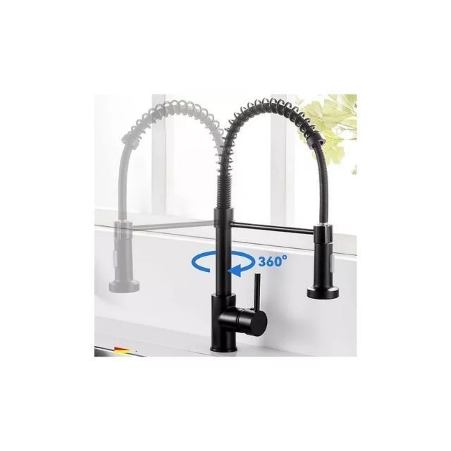 Grifo Llave Alta Monomando Cocina Rociador Flexible Negro-4