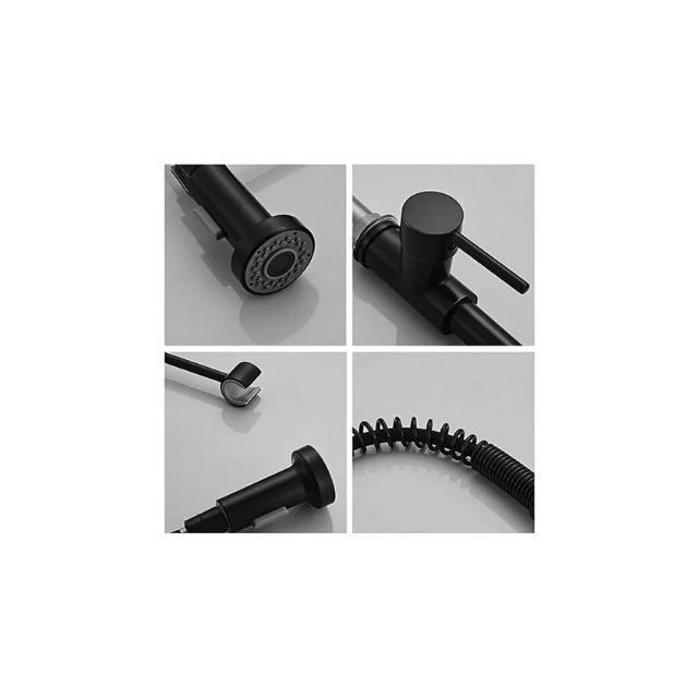 Grifo Llave Alta Monomando Cocina Rociador Flexible Negro-5