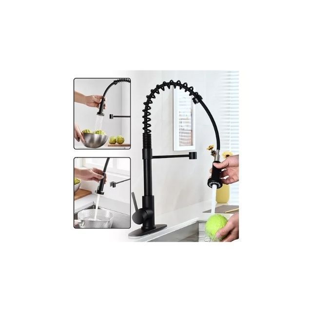 Grifo Llave Alta Monomando Cocina Rociador Flexible Negro-6