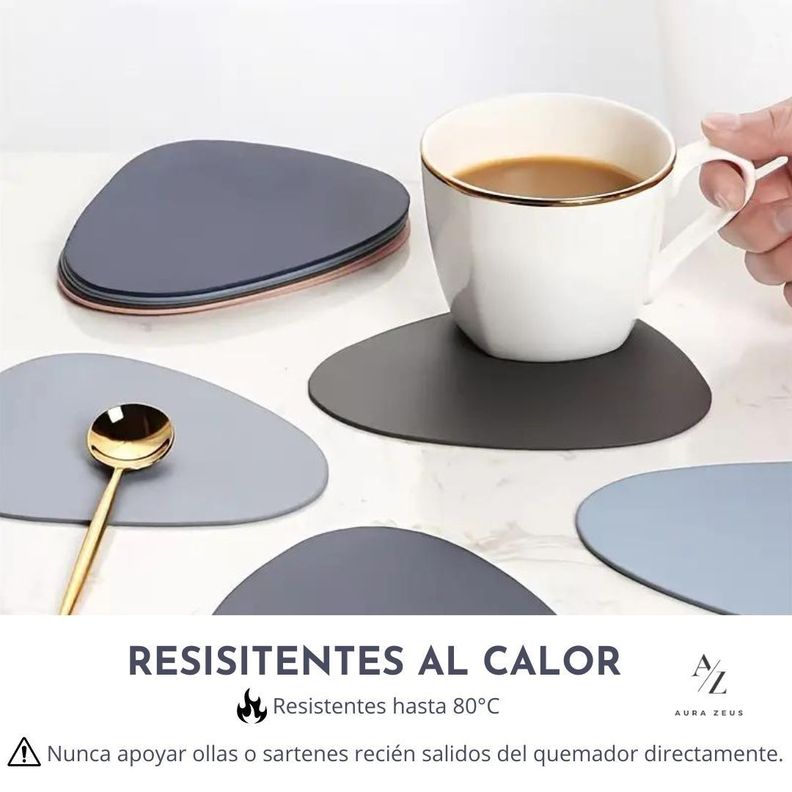 Set 4 Posavasos Ecocuero Antimanchas Mesa Redondos 2en1-3