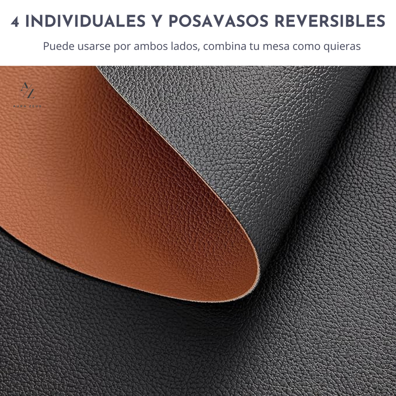 Set 4 Individuales + 4 Posavasos Ecocuero Antimanchas Mesa Redondos-1
