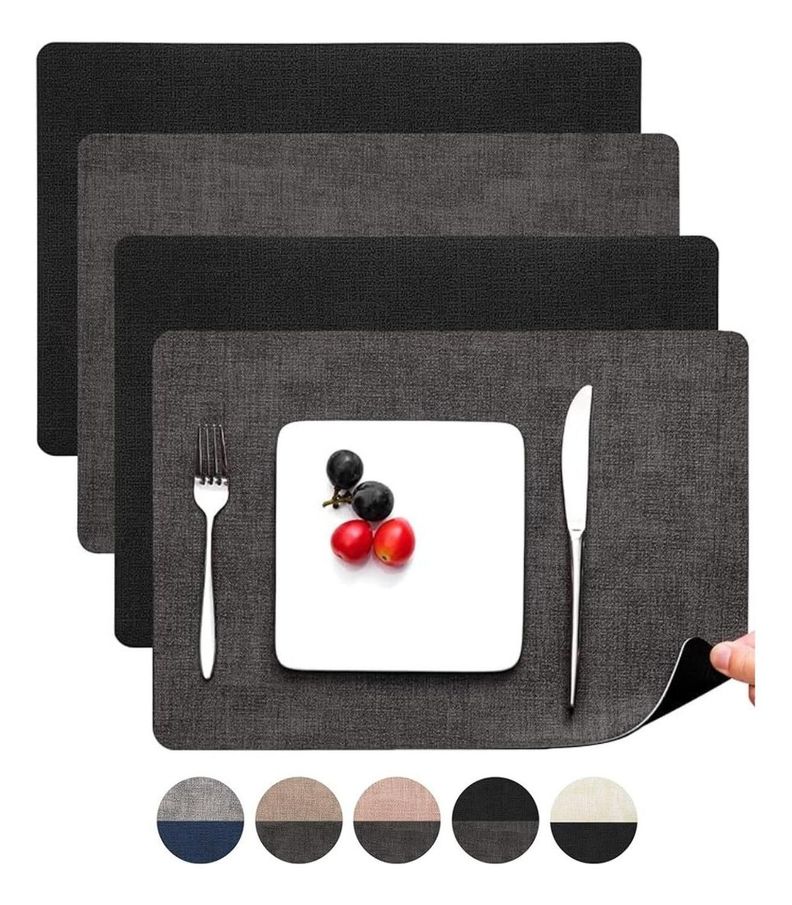 Set 4 Individuales Impermeable Ecocuero Antimancha 2 En 1