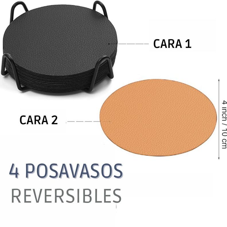 Set 4 Posavasos Ecocuero Antimanchas Mesa Circular Reversibles-1