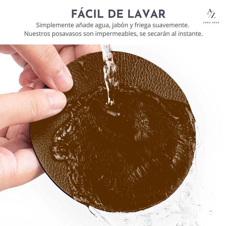 Set 4 Posavasos Ecocuero Antimanchas Mesa Circular Reversibles-3