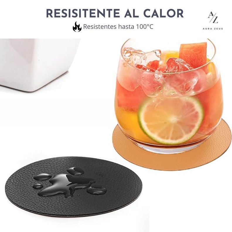 Set 4 Posavasos Ecocuero Antimanchas Mesa Circular Reversibles-4