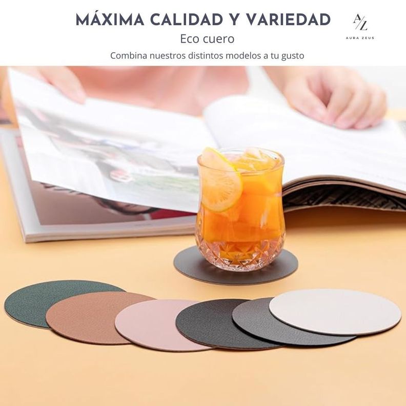 Set 4 Posavasos Ecocuero Antimanchas Mesa Circular Reversibles-6