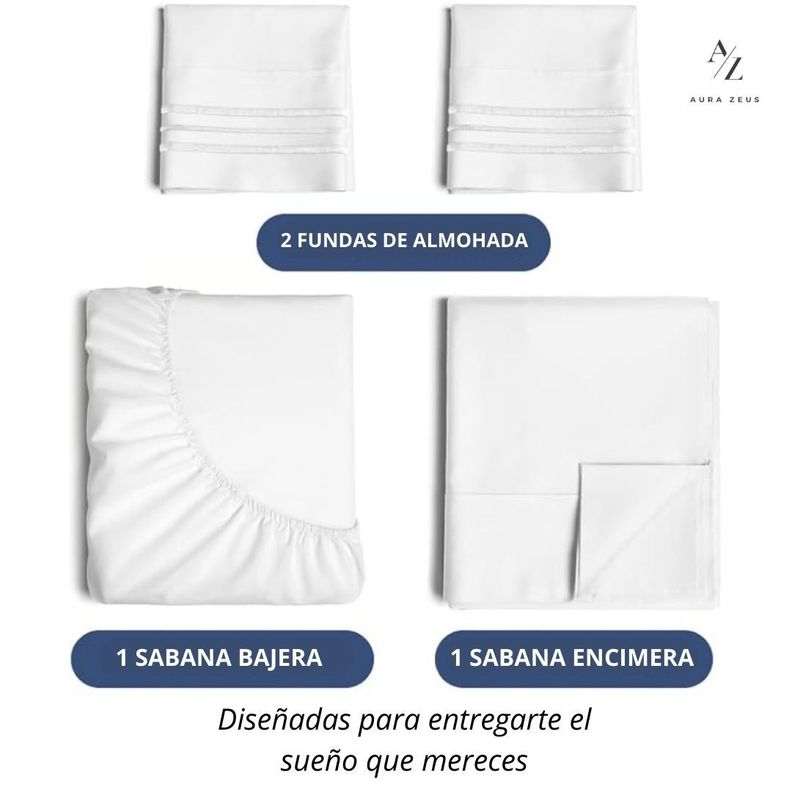 Juego De Sabanas + 2 Fundas De Almohada Blanca Negra 1,5 Plazas Hilos Az-1